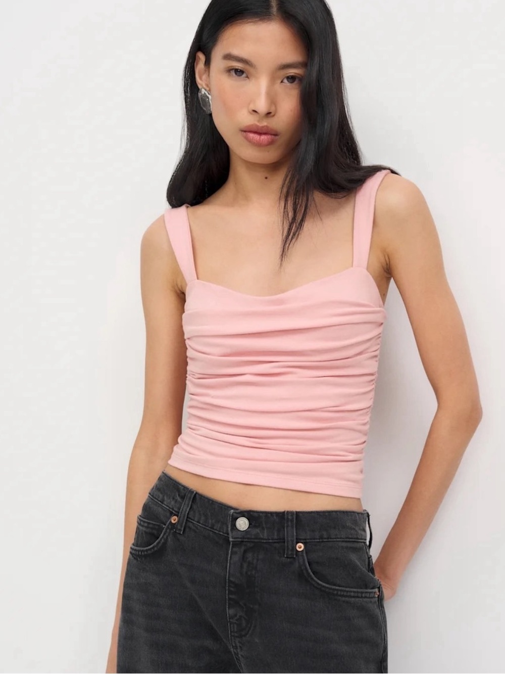 NWT Reformation Trish Pink Ruched Knit Tank in Lotus Pink